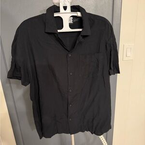 Reclaimed Vintage Black Short Sleeve Men's Cropped Camp Shirt